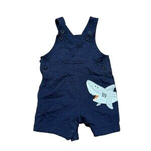 Carter’s Overalls Blue Shorts Baby 9 Months Shark Shortalls Sz 9M Jaws Knit